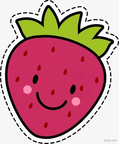 卡通微笑草莓贴纸png素材透明免抠图片-卡通手绘