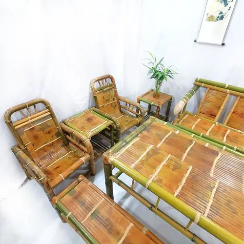 沙发茶几茶桌背椅组合手工竹子禅意家具会议室沙发茶几