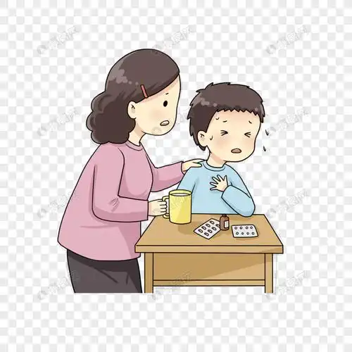 生病吃药的男孩