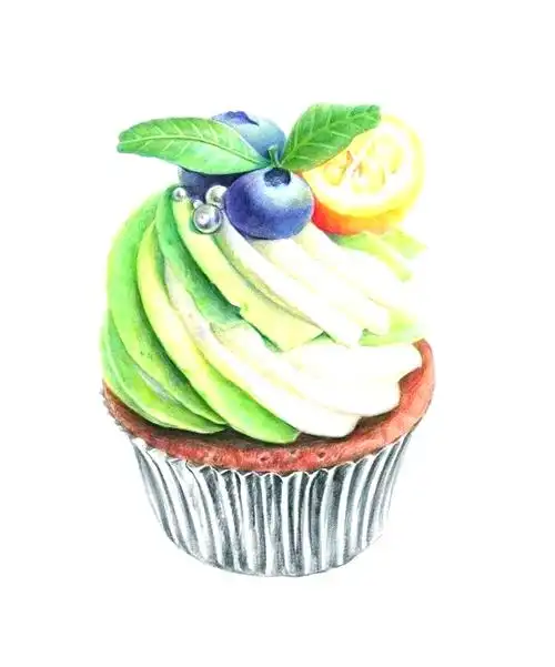 彩铅教程:如何绘制蓝莓冰淇淋蛋糕杯?