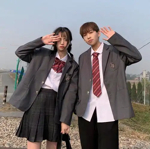 c316x611p95秋装西装盾牌情侣装男女款jkdk灰色制服校服班服,女装西装