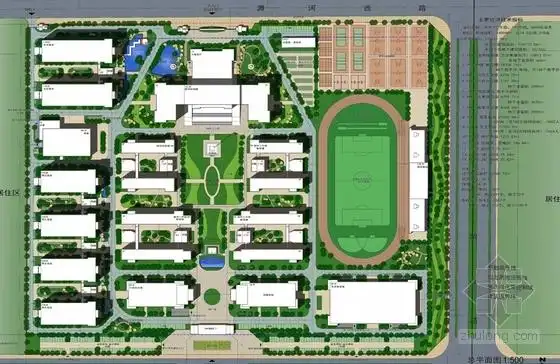 新中式风格中学校园规划设计总平面图