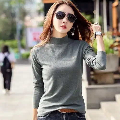 特价纯棉打底衫女长袖 半高领 保暖