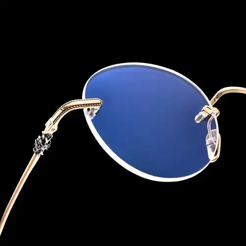 日系手工纯钛圆框无边框眼镜镜框男潮人可近视眼镜架