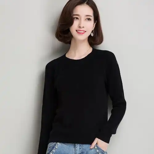 秋冬新款毛衣女套头宽松短款打底针织衫韩版百搭时尚纯色羊毛衫薄