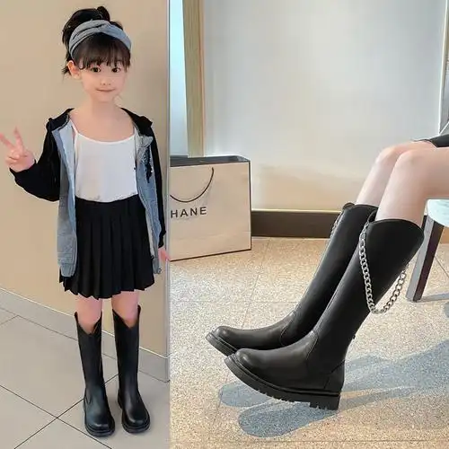 女童长靴子儿童马丁靴新款秋网红骑士单靴大童走秀演出长筒靴