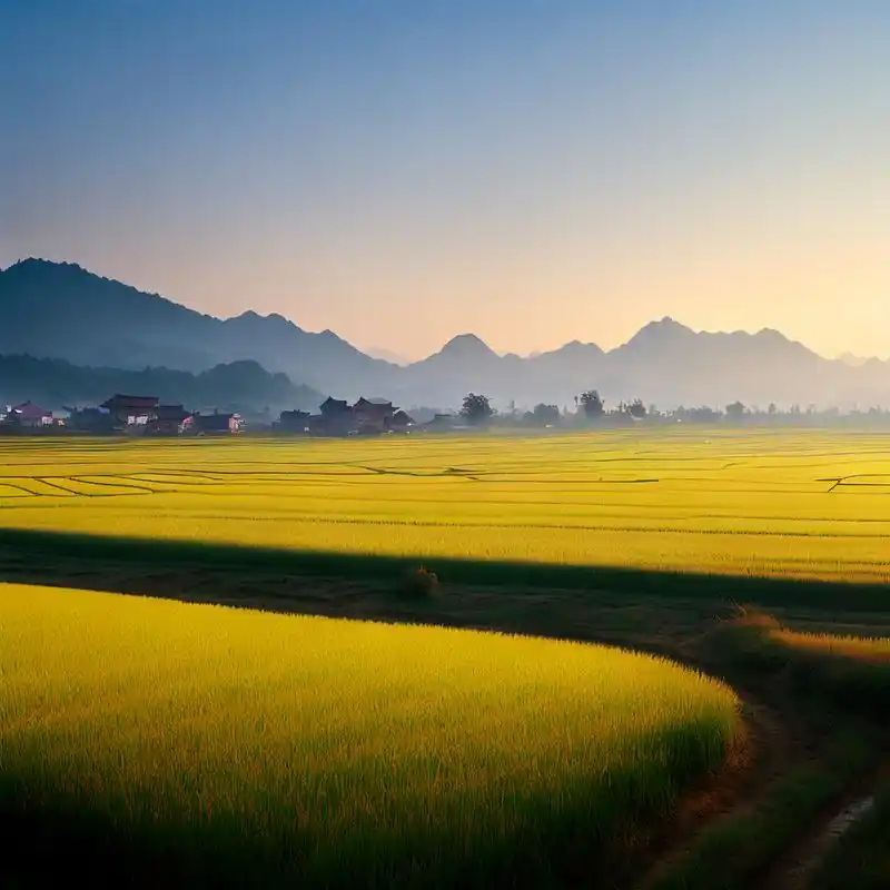 在这里,晨曦照耀着金色的麦田, 清晨的空气中弥漫着新鲜的芳香, 亩