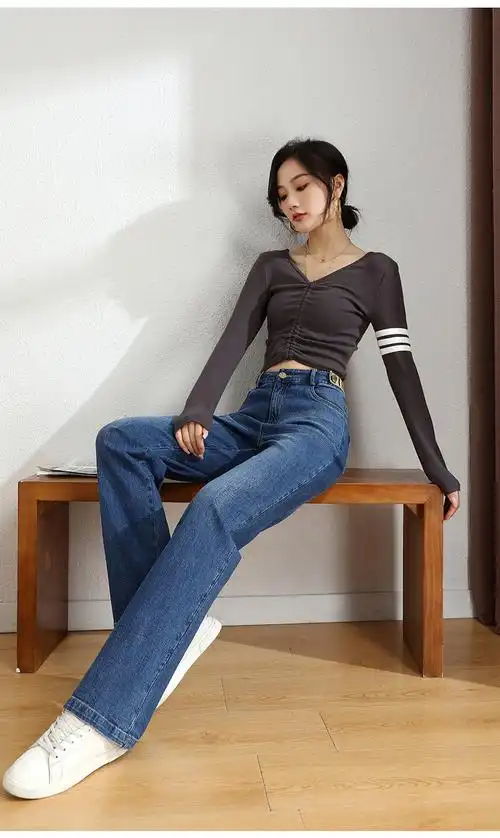 梦舒雅牛仔裤女高腰阔腿裤2021年秋冬新款韩版女裤显瘦百搭直筒大码