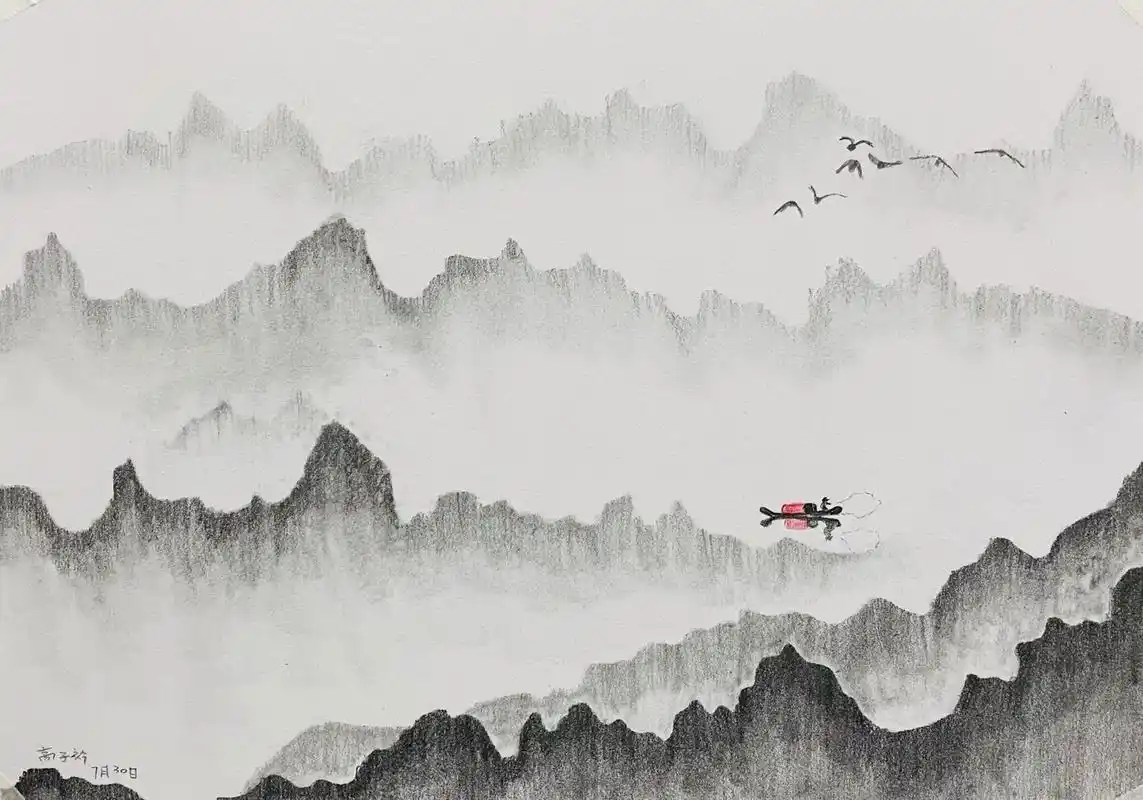 本节课主题《素描山水画》,主要感受素描语言,练习排线