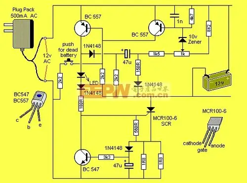 12v可控硅蓄电池充电器电路图