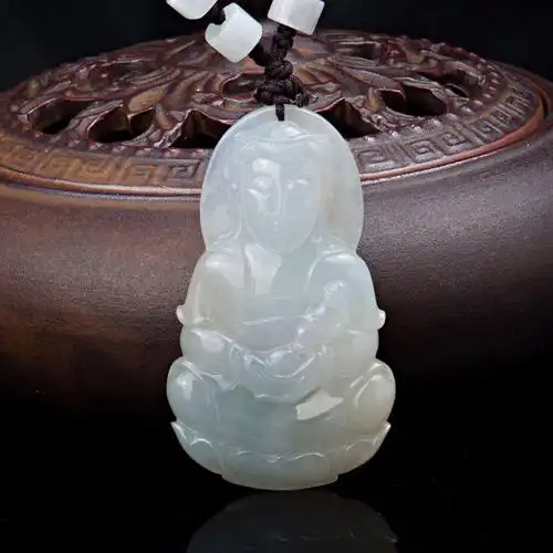 梦克拉冰种翡翠观音吊坠男士玉坠菩萨项链a货冰种玉石挂件玉观音吊坠