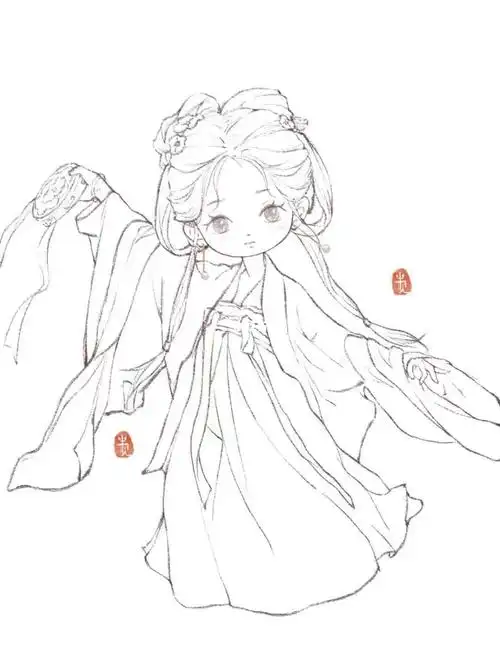 ipad古风水彩q版古风美人