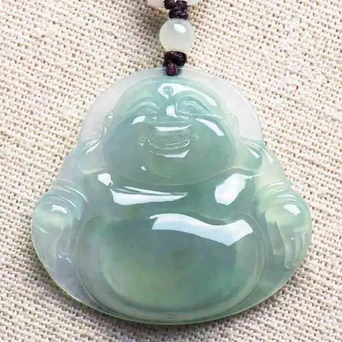 天然a货翡翠笑佛吊坠女款冰种货缅甸玉弥勒佛玉坠观佛公挂件批发