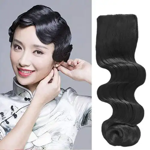 发片旗袍造型民国老上海后区拉花大波浪假发棕色老上海复古发型图片