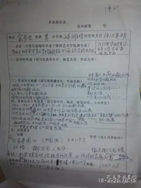 著名画家宋步云 手写简历