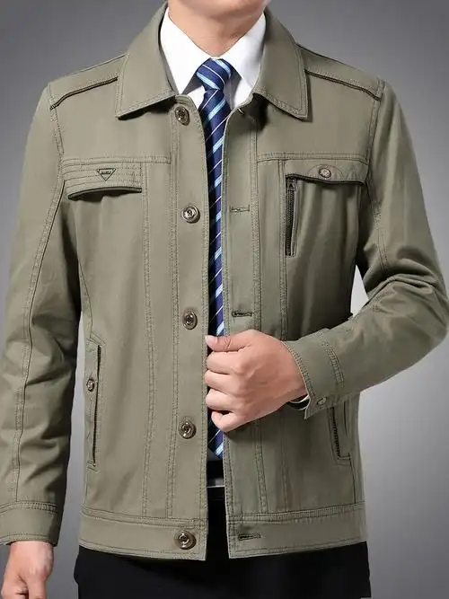 中年男士秋冬季男装纯棉外套中老年人加绒加厚夹克衫爸爸秋装上衣