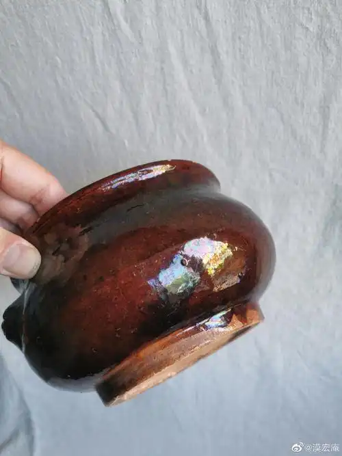 宋定窑紫定兽耳香炉