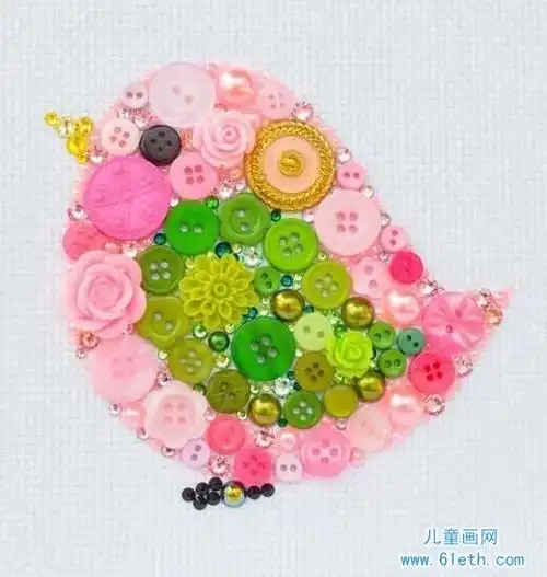 漂亮的儿童小鸟纽扣拼贴画手工制作作品欣赏