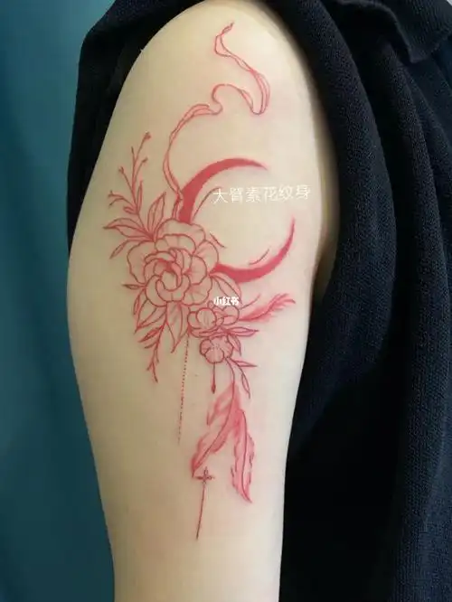 小红书纹身图案  #大臂素花纹身  #红色纹身 #彩色纹身图案  #武汉