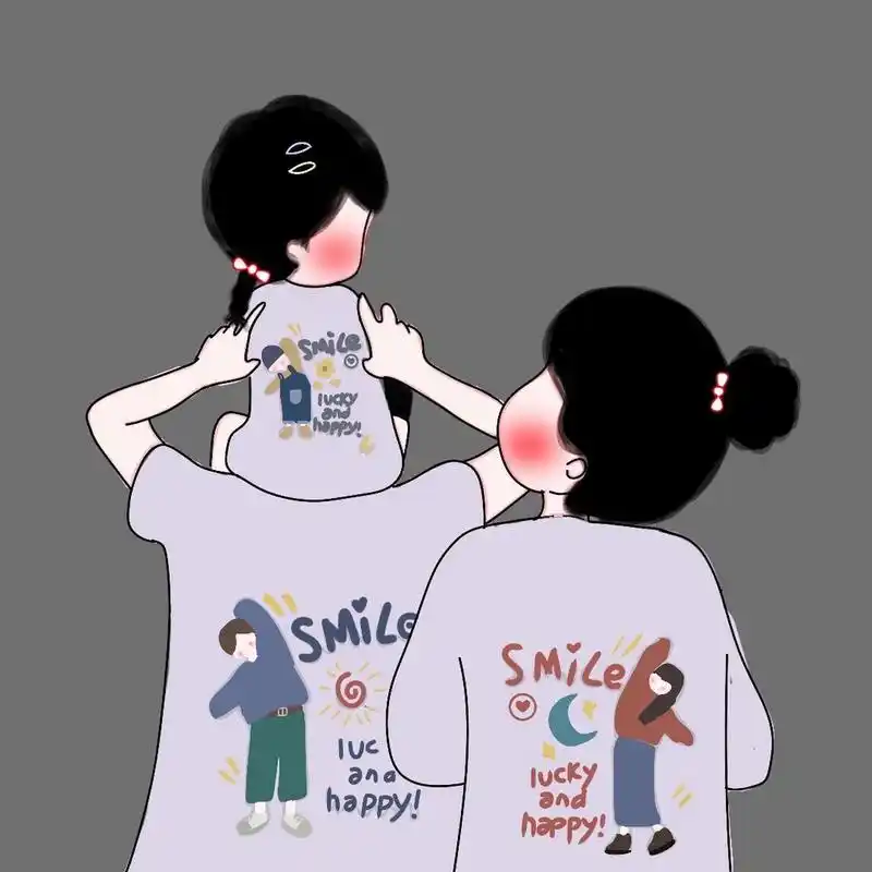 原创手绘全家福一家三口头像文案男宝女宝 日子过得真快呀 我居然把一