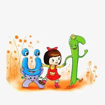 卡通小女孩和拼音字母手牵手