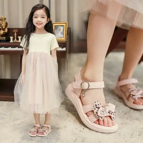 女童凉鞋夏季新款小女孩蝴蝶结公主宝宝儿童软底凉鞋