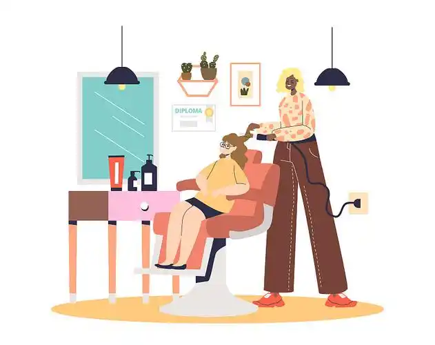 女美发师正在为小女孩理发.发型师为幼儿做发型插画下载