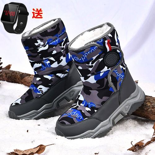 春秋季新款男童雪地靴加绒保暖儿童长筒靴女童鞋男孩棉鞋防臭abc