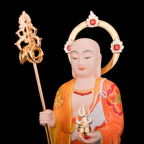 地藏菩萨佛像站立立像王菩萨王佛像纯铜彩绘九华摆件