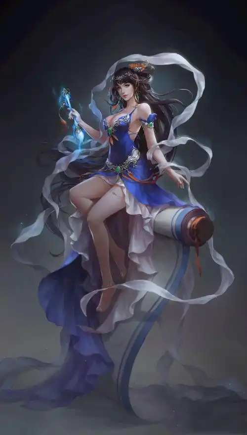 插画中国风古装3d古风美女卷轴画,高清图片,手机壁纸