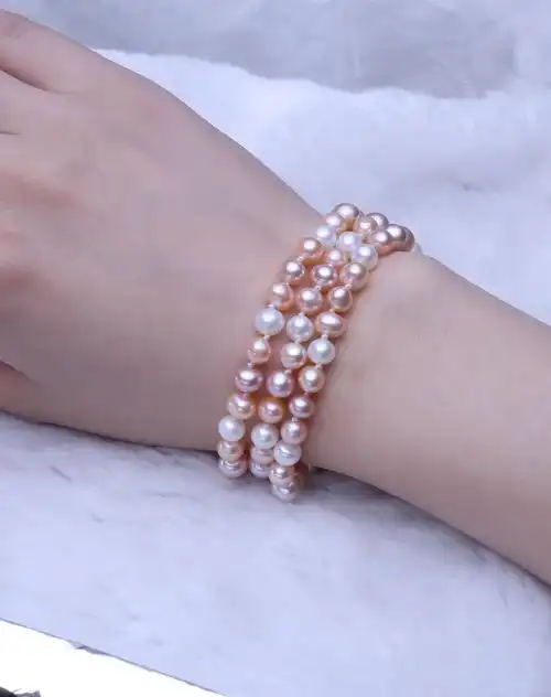 6-7mm炫彩惹眼三排珍珠手链