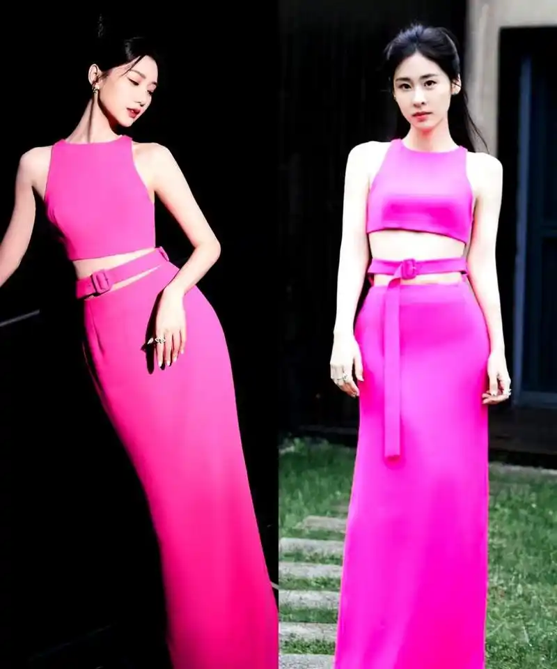 关晓彤和张碧晨都穿着漂亮的玫红色礼服,撞衫了!
