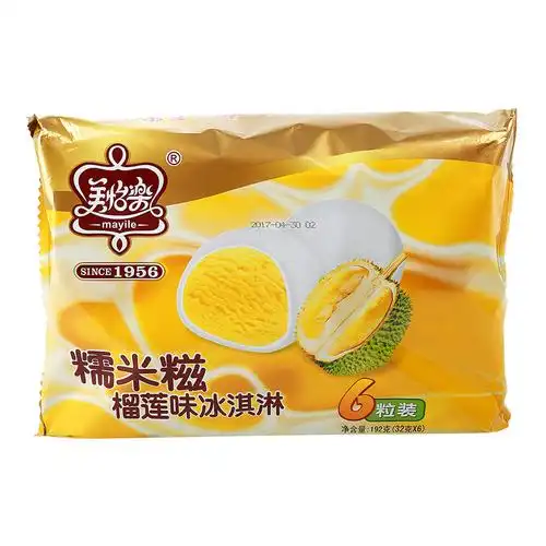 美怡乐糯米糍榴莲味冰淇淋192克/袋6粒装