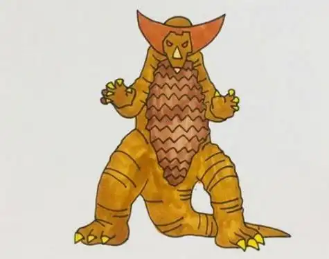 怪兽彩色哥莫拉简笔画怎么画_简笔画图片大全 - 元艺考