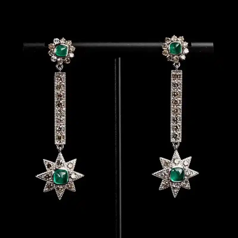 古董耳环.retro时期,意大利钻石祖母绿耳钉,整体18k白 - 抖音