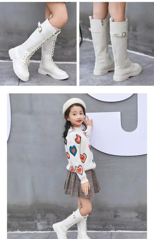 小女孩穿的儿童靴子女童长筒靴高筒靴秋冬新款长靴中大童皮靴加绒保暖