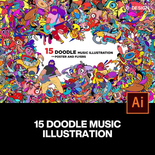 创意手绘摇滚乐队草莓音乐节夏天涂鸦商业插画海报矢量设计素材