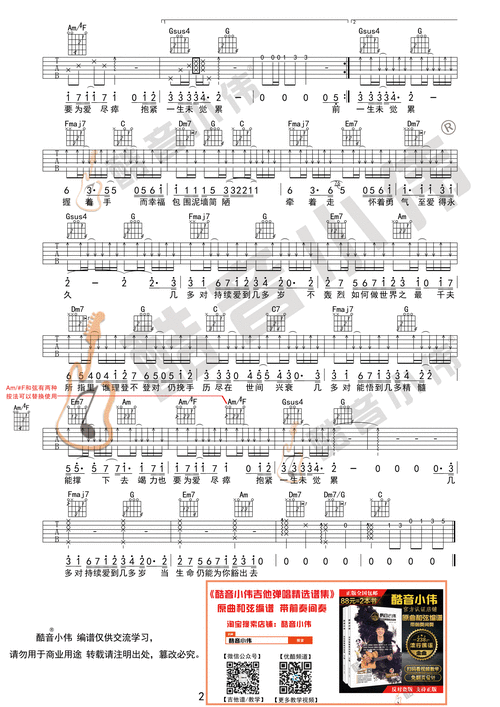 粤语天梯c调指法中级版酷音小伟吉他弹唱教学