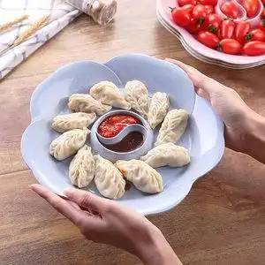 花型饺子盘带醋碟沥水盘餐盘家用创意小麦秸秆菜盘碟子水饺盘子