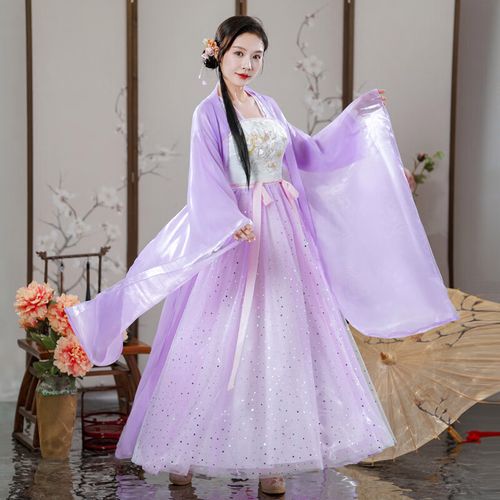 菲奢兰冬季汉服成人女小个子超仙气中国风齐腰古装改良版连衣裙 紫色