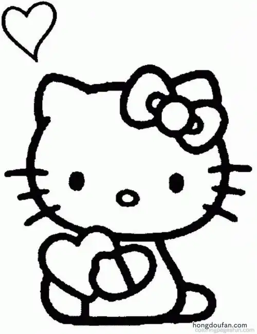 抱着小爱心的凯蒂猫hellokitty涂色卡通简笔画大全