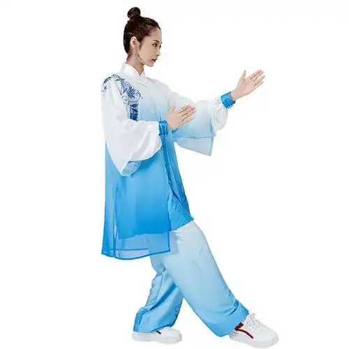 乔尚太极服青花瓷渐变色新款飘逸男女比赛表演服装中国风春秋四季