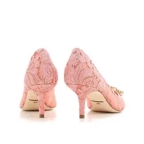 d&g 女士粉色蕾丝花边高跟鞋