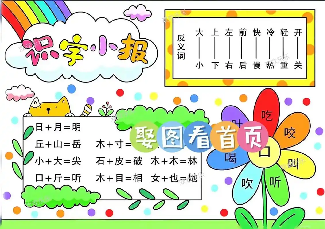 生字开花识字|有趣的文字.识字小报  #识字小报   #一年 - 抖音