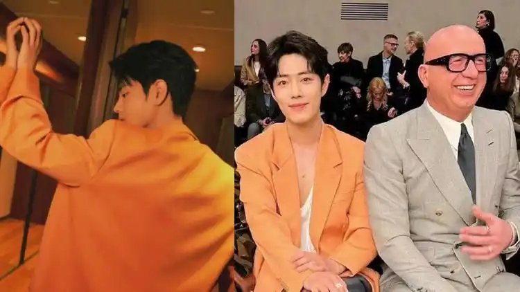 肖战穿橘色西装外套肩宽腰窄 眼神深邃气质随性高贵