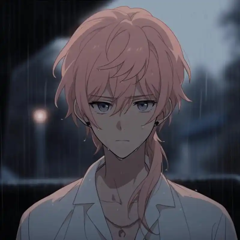 动漫男头 雨中少年粉发