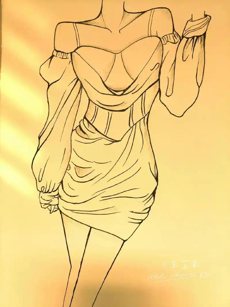 绘画教程04(附过程)辣妹简笔画74绘画过程 周末快乐,静下来自学画画