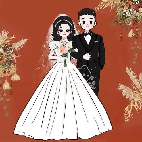 手绘头像限时59975的双人婚纱照