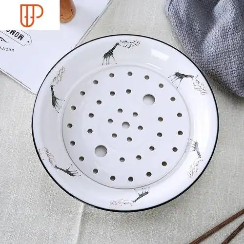 双层沥水陶瓷饺子盘餐具圆形家用大号水饺盘餐盘深菜盘蒸碟子料理
