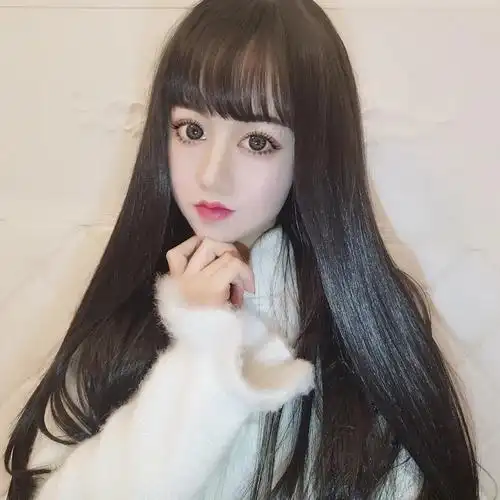 空气刘海长直发假发甜美女发型自然逼真韩国清新薄刘海黑色长发套